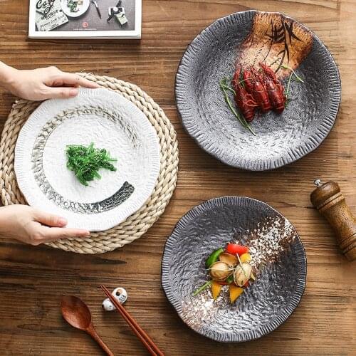 Japanese Ceramic Round Large Capacity Salad Pasta Simple Kitchen Japanese Decor Dinner Plate Tableware 9 inches 10 inches