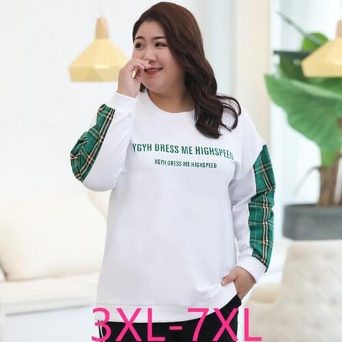 New spring autumn plus size tops for women long sleeve cotton O neck casual loose T shirt white pullover 3XL 4XL 5XL 6XL 7XL