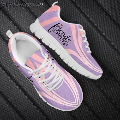 ELVISWORDS Forever Friends Pattern Comfortable Ladies Walking Shoes Casaul Lace-up Air Mesh Sneakers for Women кеды женские