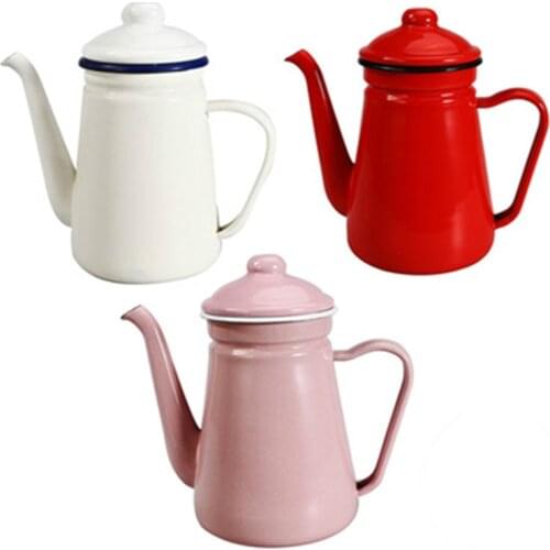 1.1LThickened Enamel Thin Mouth Pots Drip Coffee Pot Gooseneck Spout Long Mouth Coffee Kettle Home Tea Tool bule esmaltado