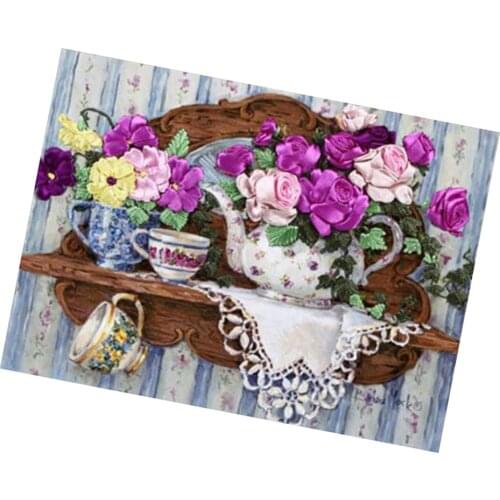 35*50cm Ribbon Embroidery Cross Stitch Kits for Home Decor Cross Stitch Chart Stamped Cross Stitch Kit Ribbon Embroidery Set