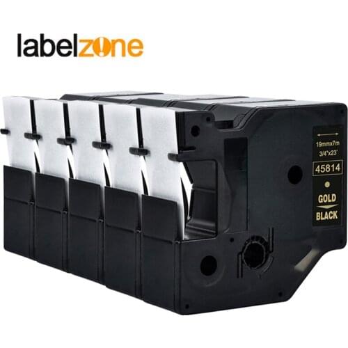 5Pcs 45814 compatible Dymo D1 19mm label printers gold on black 3/4'' W x 23' L (19mm*7m) D1 dymo label makers