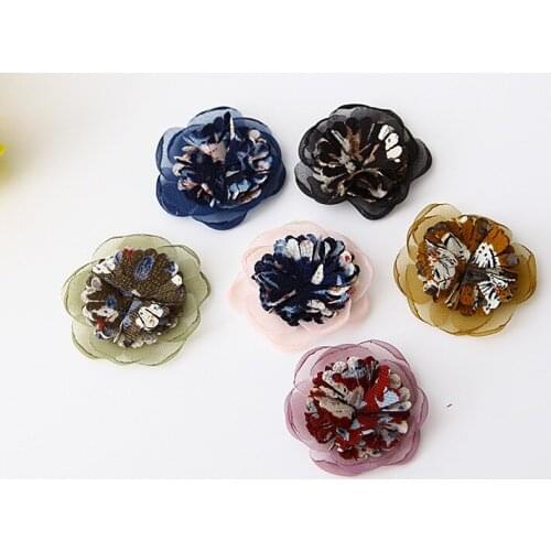 50pcs Soft burned Chiffon Hair Flower For Kids Girl Hair Accessories Craft Fabric Flowers For DIY Headband