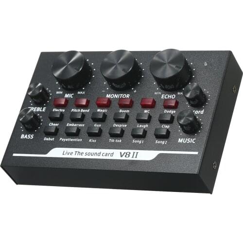 V8II Live Sound Card BT Accompaniment Audio Mixer with Sound Effects Broadcasting Recording Network Singing on Phones Laptop