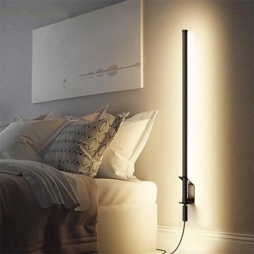 Designer long strip black plug switch wall lamps bedroom lamp modern living room study cabinet aisle sconces lights lighting