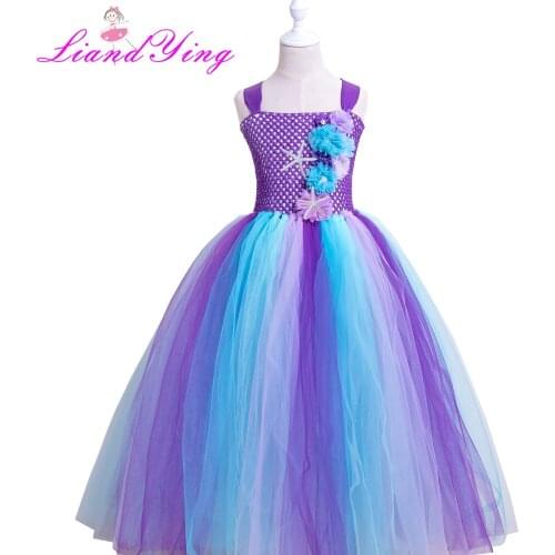 Girls Mermaid Tutu Dress Princess Birthday Party Dresses For Girls Starfish Halloween Cosplay Kids Mermaid Costume 1-12Y