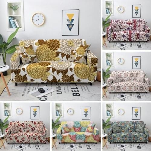 Mandala Pattern Elastic Sofa Cover Retro Style Stretch Couch Cover Sectional Corner Sofa Slipcover Anti-dirty Sofa Protector