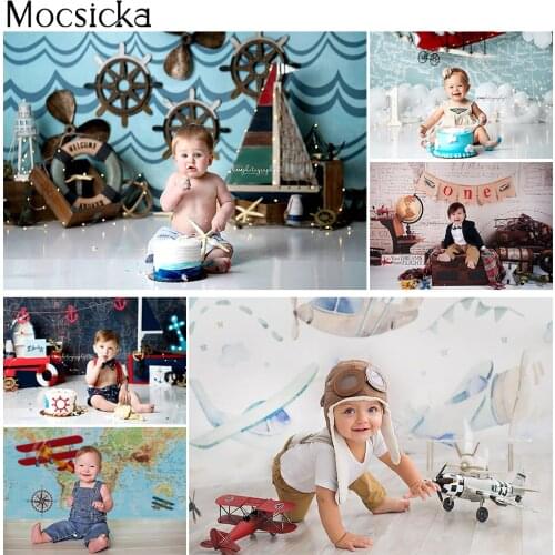Photography Backdrop Newborn Kids Adventure Cake Smash Portrait Photo Background 1st Birthday Party Decoration Navigator Pilot