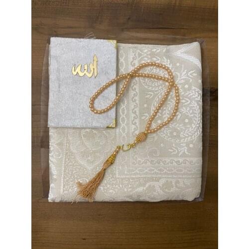 Cotton Prayer Rug Gift Set 3Pcs Muslim Set Arabic Islamic Items Mevlüt Umrah Prayer Rug Seccade Yasin 99 Rosary