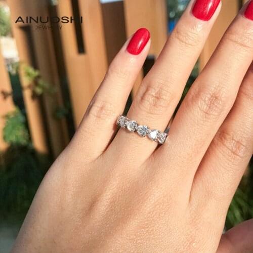 AINUOSHI 925 Sterling Silver Heart-shaped 4x4mm SONA Diamond Engagement Rings For Women Eternity Rings