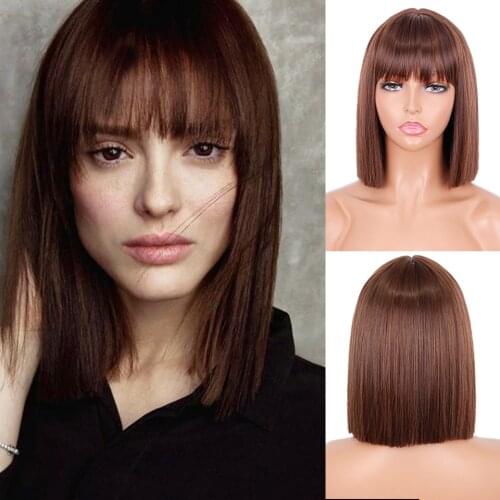 Short Bob Straight Wig With Bangs for Women Synthetic Bob Wigs Black Pink Wig for Party Daily Use Shoulder Length
