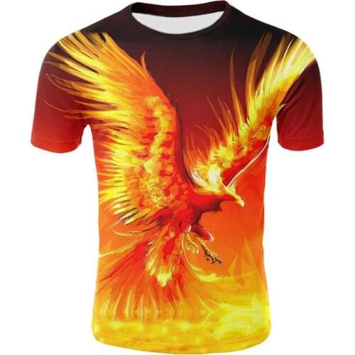Summer Unisex 3D Fire Phoenix Print Short Sleeves O Neck T-Shirt Casual Tee Top