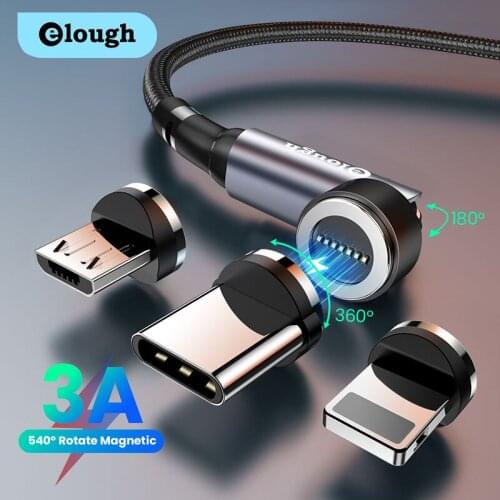 Elough Magnetic Cable 3 in 1 USB Type C Micro Cable 540 Rotate Fast Charging USB C Data Phone Charge Wire Cord For iPhone Xiaomi
