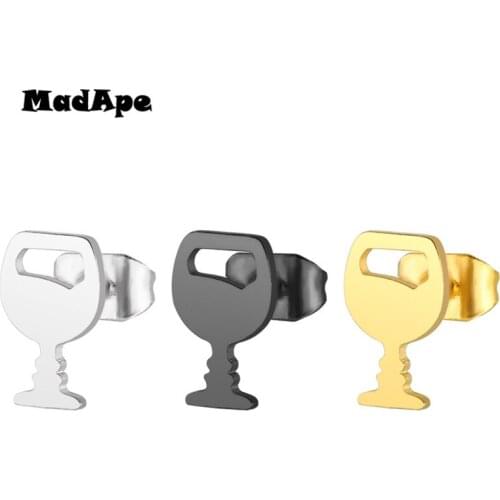 MadApe Cute Wineglass Earrings Stainless Steel Wine Cup Stud Earrings For Women And Men Anti Allergy Earings Jewelry Wholesale