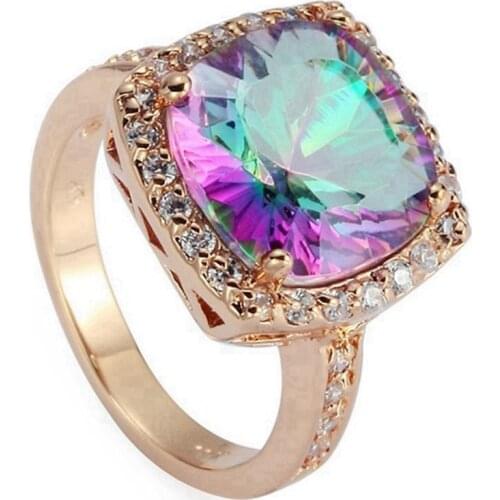 Fleure Esme Charm wedding fashion rings for womens clothing accessories dropshipping Rainbow Cubic Zirconia Rhodium Plated R488