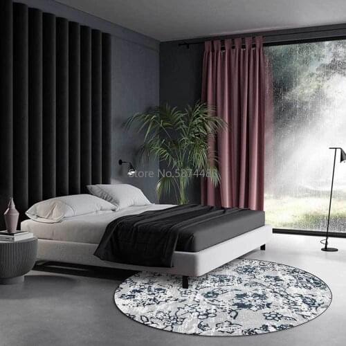 Fashion European Style Retro White Blue Floral Flower Living Room Bedroom Hanging Basket Chair Round Floor Mat Carpet