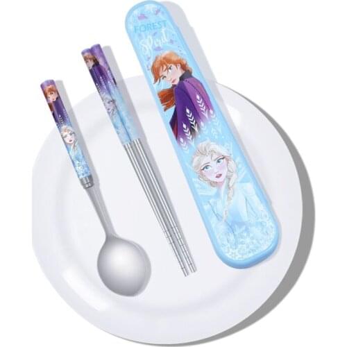 Disney Childrens Tableware Chopsticks Spoon Set Frozen 2 Elsa Anna Pattern Stainless Steel Portable Chopsticks Spoon Set Gift
