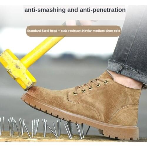 New safety shoes Mens Leather smash-proof stab-resistant work boots Martin fashion boots Welder protective work boots shoes