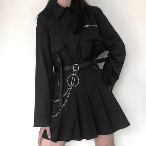 Single/Set Fall Harajuku Dark JK Uniform Long Sleeve Shirt + Pleated Skirt Tooling Two-piece Retro Clothing Dropshipping