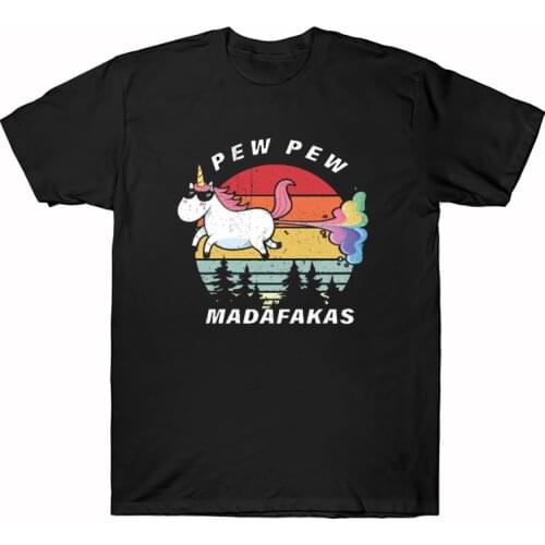 Pew Pew Madafakas Printed T Shirts Cartoon Cute Rainbow Horse Graphic Tops Summer Men Women Fashion Casual Tee Clothes Camisetas