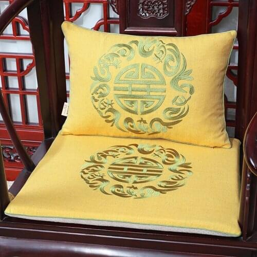 Latest Embroidered Joyous Chinese Seat Cushion Cotton Linen Sofa Chair Pad Armchair Sitting Mats