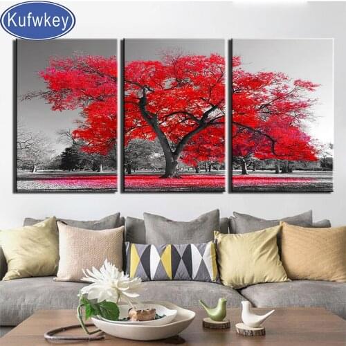 Abstract Red Tree Diamond Painting Cross Stitch 3 Piece,Pen For Diamond Embroidery Sale Full Square Round Drill,Home Decorations