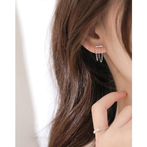 A Girl' Minimalist Metal Chain Tassel Earrings Simple Korean Geometric Earrings For Women Girl Fashion Ear Jewelry Gifts