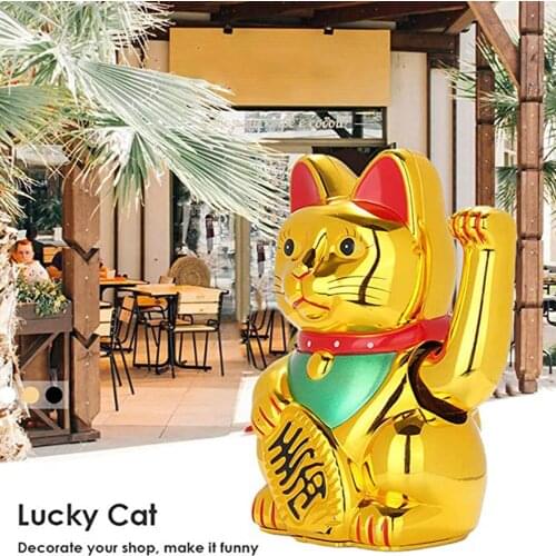 Lucky Fortunes Cat Japanese Gold Lucky Cat with Waving Arm Battery Operated Restaurant Decoration Piggy Bank Hucha
