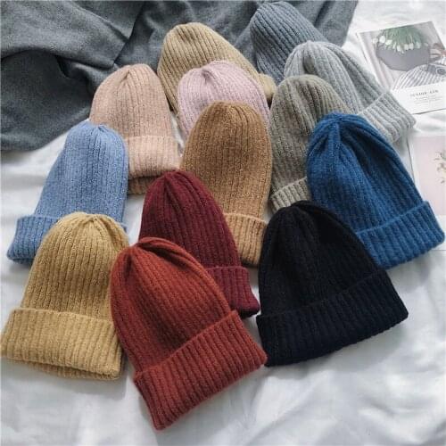 Fashion Solid Candy Colors Autumn Winter Women Knitted Hat Warm Soft Trendy Hat Kpop Style Beanie Elegant All-match Hat Casual