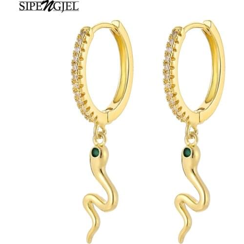Fashion Cubic Zircon Exquisite Snake Shape Hoop Earrings Gold And Silver Color Dangle Earrings For Women Kpop Jewelry 2020