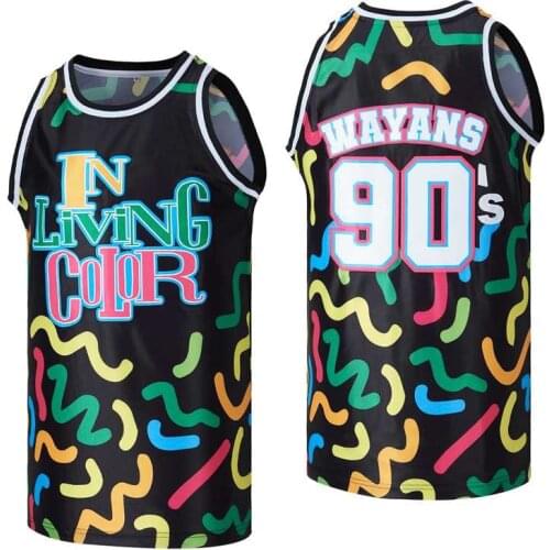BG basketball jersey IN LIVING COLOR 90 WAYANS Jerseys Embroidery sewing printing Outdoor sportswear Hip-hop summer blue jerseys