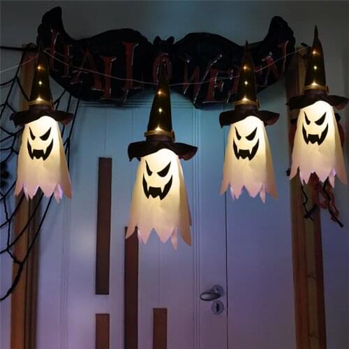2021 Halloween Decoration LED Gypsophila Ghost Festival Dress Up Glowing Wizard Ghost Hat Lamp Decor Hanging Lantern