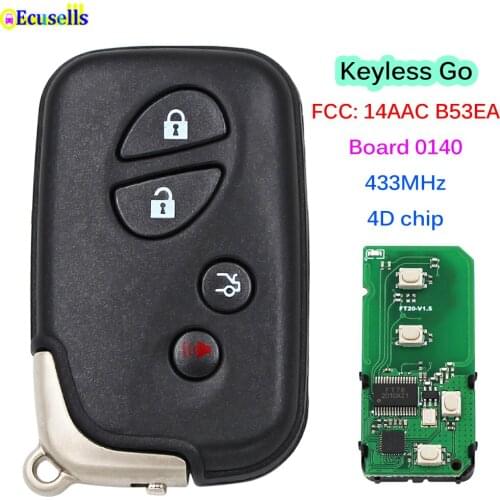 4B Keyless Go Smart Remote Key 433MHz 4D Chip For Lexus LX570 GS450L GS430 LS460 GS300 IS350 FCC 14AAC B53EA 0140