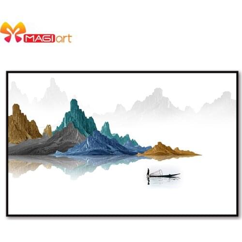 Cross stitch kits Embroidery needlework sets 11CT water soluble canvas patterns 14C Chinese landscape Ink reflection -NCMS112