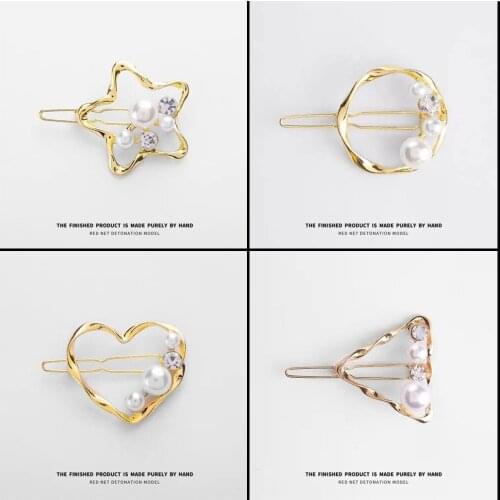 Flash Diamond bb Clip Pearl Rhinestone Hairpin Irregular Heart Round Triangle HairClip Metal Barrette Girl Headdress Accessories
