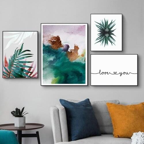 Green Botanical Print Abstract Poster Plant Leaf Wall Art Simple Quote Canvas Painting Home Decoration Modern Art Wall Decor