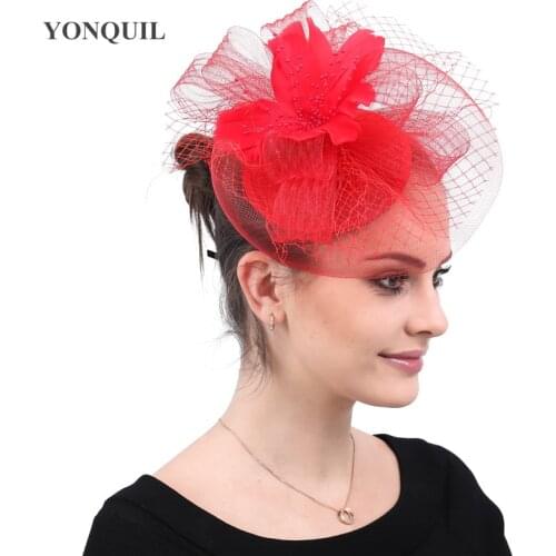 Female Elegant Bridal Wedding Veils Hats Facinators Church Cocktail Derby Fancy Feathers Race Hair Accessorie With Hair Clips