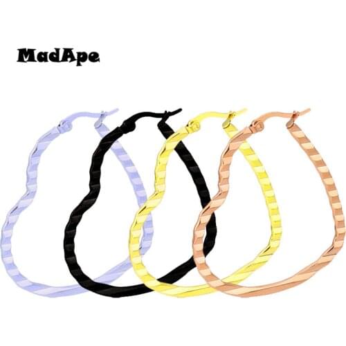 MadApe Large Heart Hoop Earrings Rose Gold Color 316L Stainless Steel Hyperbole Hoop Earrings For Women Nightclub Jewelry