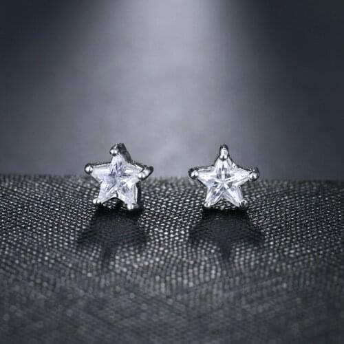 Women Earrings Star Shaped Zircon Silver Plated Earrings Fashion Charm Simple Banquet Wedding Earrings Give Girlfriend Gift