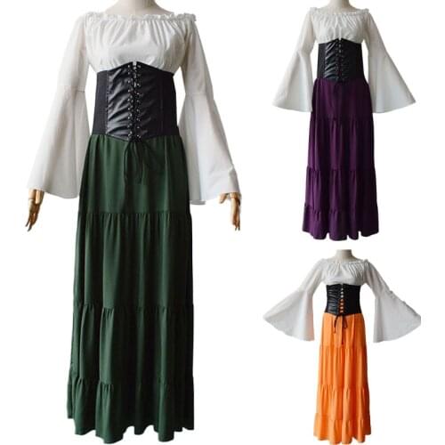 Women Adult Pirate Flag Gypsy Costume Waist Cincher 4Xl 5Xl Medieval Renaissance Wench Celtic Princess Dress Corset Belt Chemise