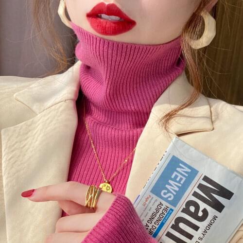 Woman Sweaters Chandails Womens Turtleneck Sweater Fall/Winter Hot-Selling Knitted Inner Match Top Pile Collar