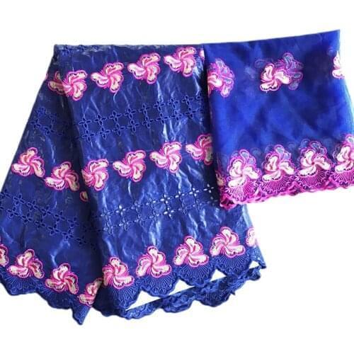 Embroidered Floral Bazin Materials Ankara Fabric 2021 New Bazin Riche Tissues French Net Lace Headtie Women Dress 5+2 yards/lot