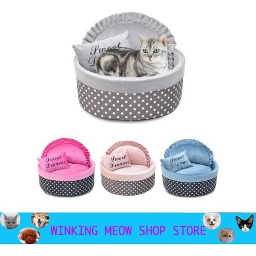 Winter Warm Cat Bed Comfortable Lovely Dot Pet Puppy Kennel Kitten Puppy Sleeping Bed Top Quality House For Cats Accessories