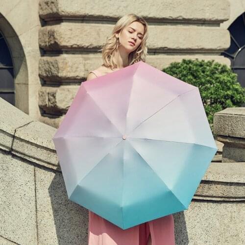 Gradient Color Sun Umbrella Sun Protection UV Folding Umbrella Female Sunshade Rain Dual-use Capsule Compact Portable Pocket