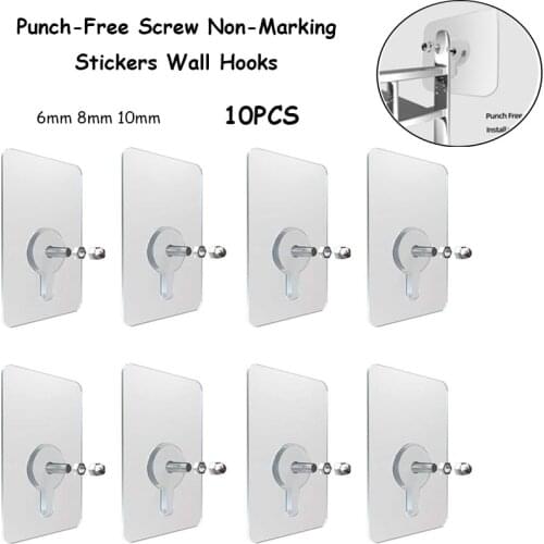 10pcs/Lot Punch-Free Screw Non-Marking Stickers Wall Hook Invisible Traceless wall Picture Hanging Kitchen Bathroom Hanger Hook