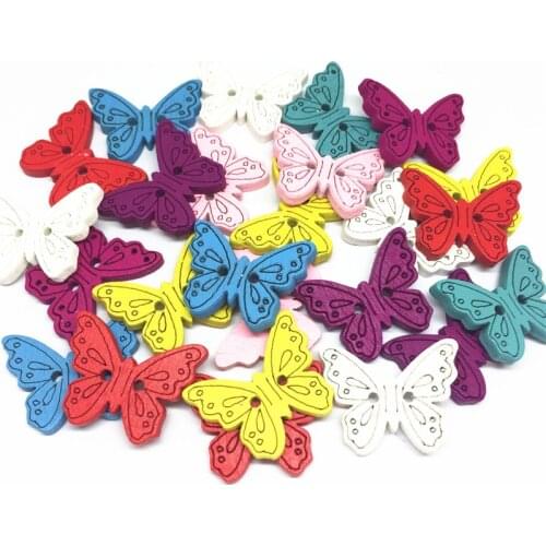20pcs 25mm Butterfly Shaped Wooden Buttons For Sewing Scrapbooking Decorative Crafts DROP SHIPPING