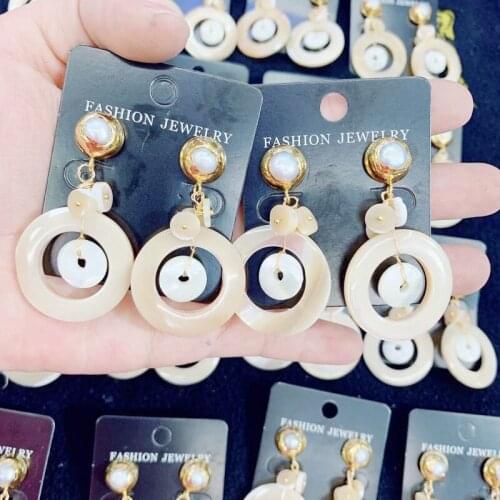 2020 Shiny Crystal Shell Earring Handmade Double Round Luxury Shell Dangle Earrings For Woman GIft 3Pairs Wholesale