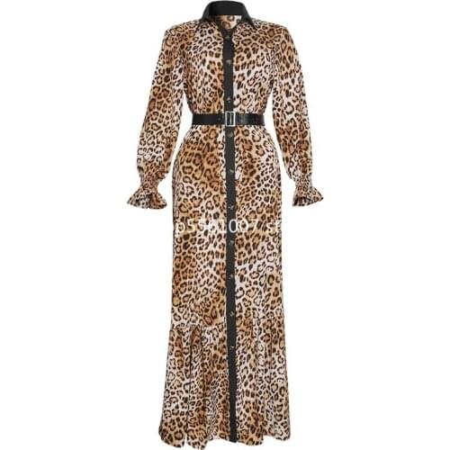 2021 Leopard Print African Dresses For Women African Clothing Robe Africaine Femme Slim Evening Long Maxi Dress Clothes