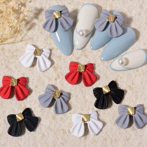 5Pcs Shiny Nail Jewelry 3D Matte Bow Resin Nail Art Decorations Japanese Style Nail Drills DIY Manicure Accessories