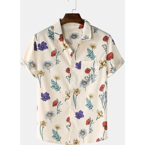 55# Men Ethnic Short Sleeve Casual Printing Hawaiian Shirt Blouse Shirts Fashion Clothes Men Designer Shirts Loose Plus Size Top